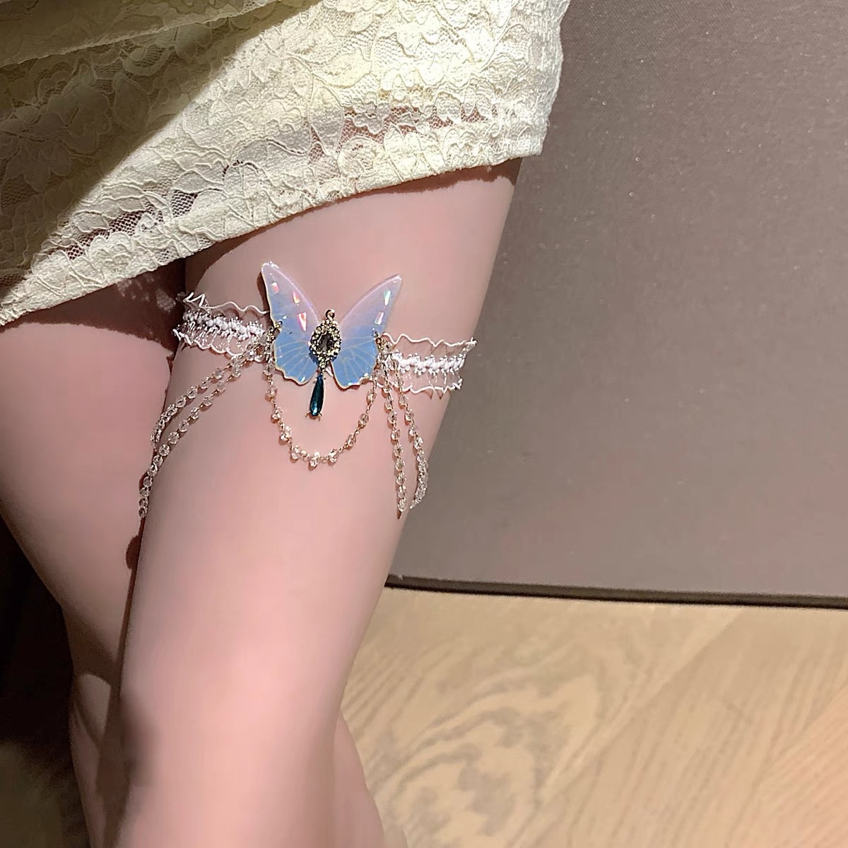 Body Chain Jewelry - Fashionable Butterfly Pattern Elastic Lace Leg