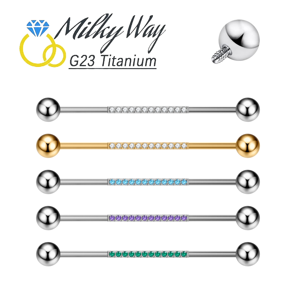 Industrial Barbell Long - G23 Titanium Body Piercing Jewelry 14G