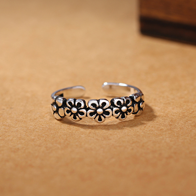 Body Jewelry Wholesale - 925 Sterling Silver Retro Flower Adjustable