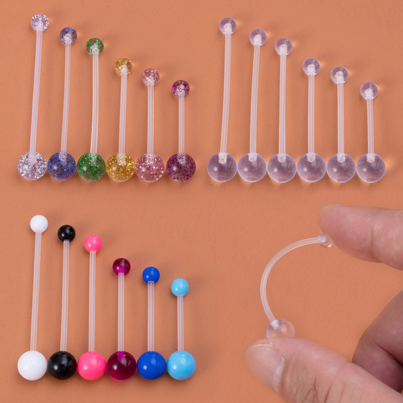 Industrial Barbell Long - 6pcs Flexible Navel Piercing Acrylic Belly