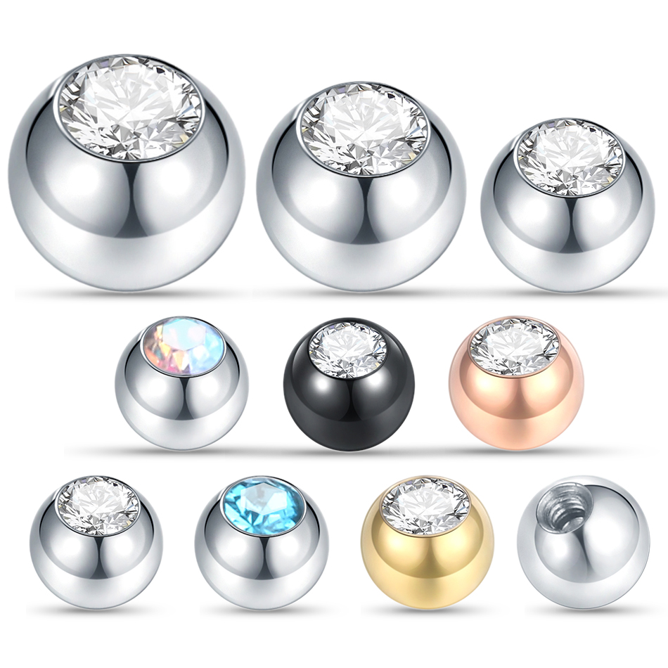 Body Jewelry Replacement Ball - 10Pcs Steel Piercing Balls CZ Gem