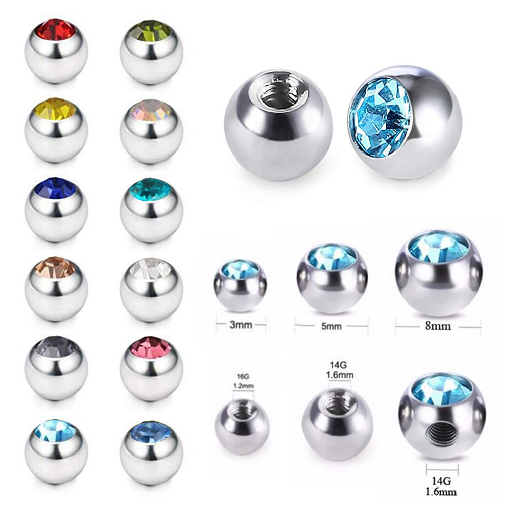 60pcs Stainless Steel CZ Cryst - Body Jewelry Replacement Ball ulasan dan harga
