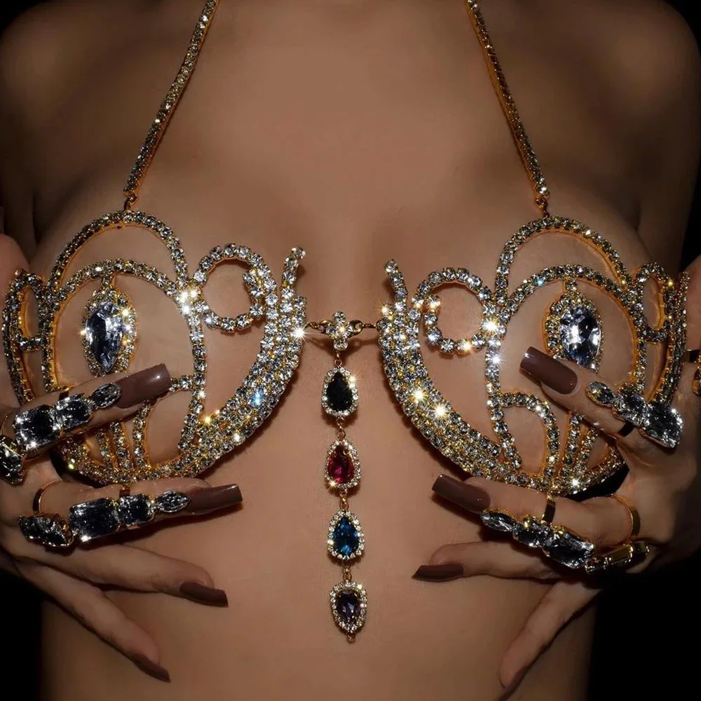 Luxury Rhinestone Bikini Bra G - Body Jewelry Retainers ulasan dan harga