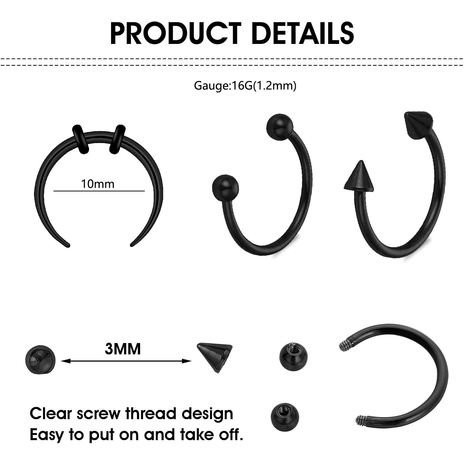 15Pcs Set Septum Nose Rings wi - Body Jewelry Replacement Ball ulasan dan harga