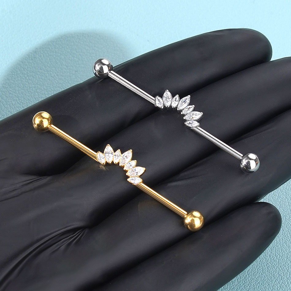 1/5PCS Titanium 14G CZ Industr - Industrial Barbell Long ulasan dan harga