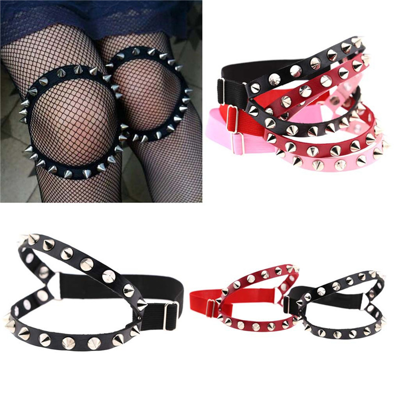 Punk Leather Nail Rivet Collar - Body Jewelry Leg Chain ulasan dan harga