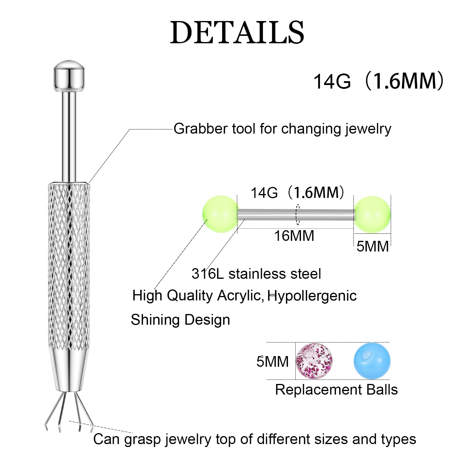 12PCS Barbell Nipple Rings 48P - Body Jewelry Replacement Ball ulasan dan harga