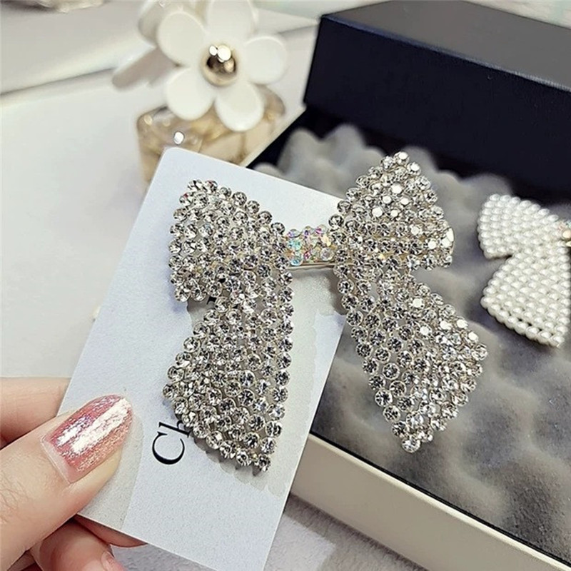 Rhinestone Pearl Bow Hair Clip - Body Jewelry Wholesale ulasan dan harga