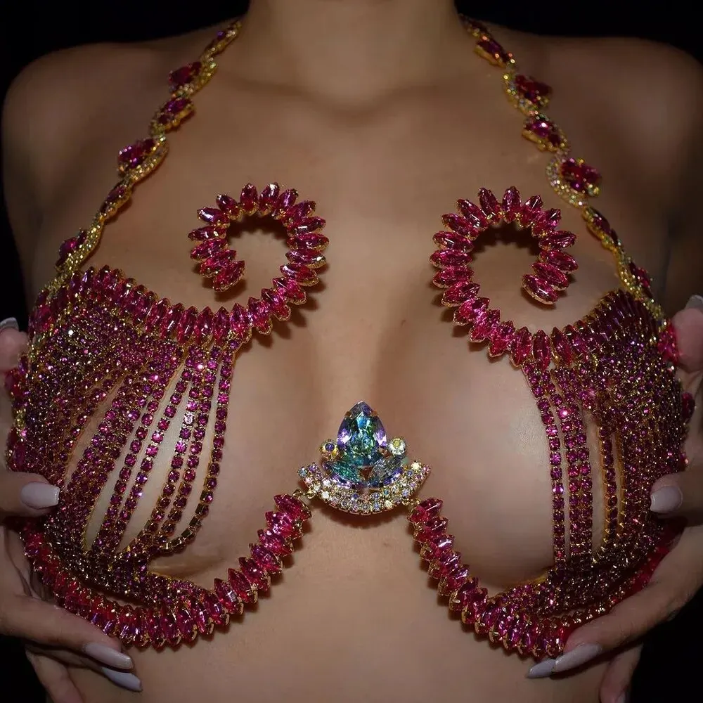 Rave Pink Crystal Chest Bracke - Body Jewelry Retainers ulasan dan harga