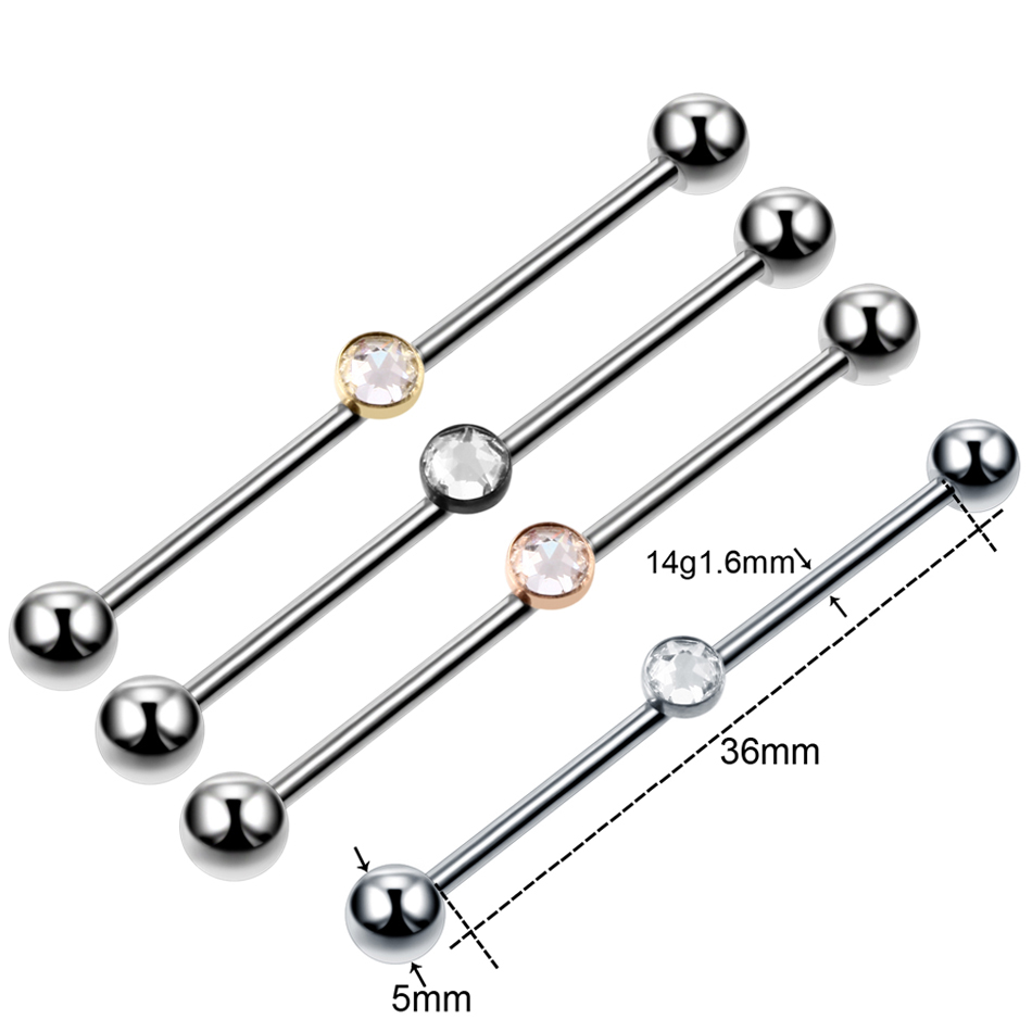 1PC Titanium Piercing Gem Indu - Industrial Barbell Long ulasan dan harga